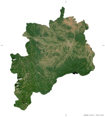 Rasinski, Sırbistan Bölgesi. Sentinel-2 uydu görüntüleri. Beyaz üzerinde izole edilmiş şekil. Tanımı, başkentin yeri. Değiştirilmiş Kopernik Sentinel verileri içerir