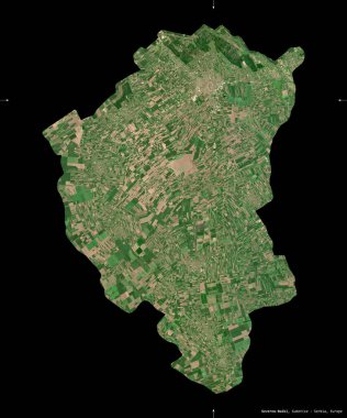 Severno-Backi, Sırbistan bölgesi. Sentinel-2 uydu görüntüleri. Siyah üzerine izole edilmiş şekil. Tanımı, başkentin yeri. Değiştirilmiş Kopernik Sentinel verileri içerir