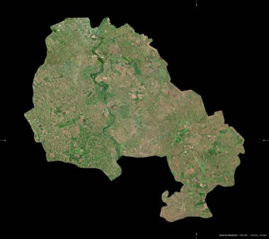Severno-Banatski, Sırbistan bölgesi. Sentinel-2 uydu görüntüleri. Siyah üzerine izole edilmiş şekil. Tanımı, başkentin yeri. Değiştirilmiş Kopernik Sentinel verileri içerir