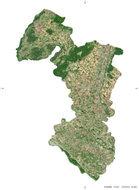 Trnavsky, Slovakya bölgesi. Sentinel-2 uydu görüntüleri. Beyaz üzerinde izole edilmiş şekil. Tanımı, başkentin yeri. Değiştirilmiş Kopernik Sentinel verileri içerir