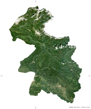 Goriska, Slovenya istatistiksel bölgesi. Sentinel-2 uydu görüntüleri. Beyaz üzerinde izole edilmiş şekil. Tanımı, başkentin yeri. Değiştirilmiş Kopernik Sentinel verileri içerir