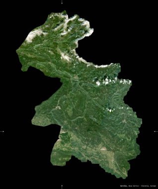 Goriska, Slovenya istatistiksel bölgesi. Sentinel-2 uydu görüntüleri. Siyah üzerine izole edilmiş şekil. Tanımı, başkentin yeri. Değiştirilmiş Kopernik Sentinel verileri içerir