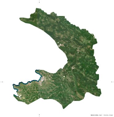 Obalno-kraska, Slovenya istatistiksel bölgesi. Sentinel-2 uydu görüntüleri. Beyaz üzerinde izole edilmiş şekil. Tanımı, başkentin yeri. Değiştirilmiş Kopernik Sentinel verileri içerir
