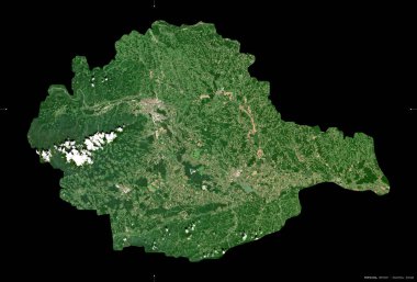 Podravska, Slovenya istatistiksel bölgesi. Sentinel-2 uydu görüntüleri. Siyah üzerine izole edilmiş şekil. Tanımı, başkentin yeri. Değiştirilmiş Kopernik Sentinel verileri içerir