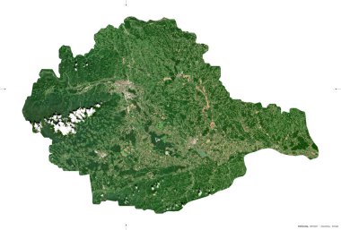 Podravska, Slovenya istatistiksel bölgesi. Sentinel-2 uydu görüntüleri. Beyaz üzerinde izole edilmiş şekil. Tanımı, başkentin yeri. Değiştirilmiş Kopernik Sentinel verileri içerir