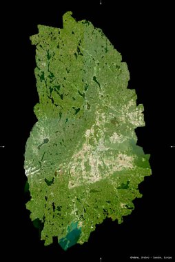 Orebro, İsveç Bölgesi. Sentinel-2 uydu görüntüleri. Siyah üzerine izole edilmiş şekil. Tanımı, başkentin yeri. Değiştirilmiş Kopernik Sentinel verileri içerir
