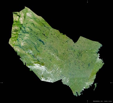 Vasterbotten, İsveç Bölgesi. Sentinel-2 uydu görüntüleri. Siyah üzerine izole edilmiş şekil. Tanımı, başkentin yeri. Değiştirilmiş Kopernik Sentinel verileri içerir