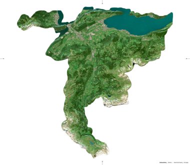 Nidwalden, İsviçre kantonu. Sentinel-2 uydu görüntüleri. Beyaz üzerinde izole edilmiş şekil. Tanımı, başkentin yeri. Değiştirilmiş Kopernik Sentinel verileri içerir