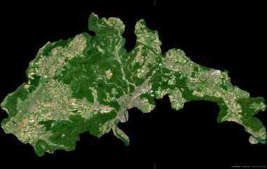 Schaffhausen, İsviçre kantonu. Sentinel-2 uydu görüntüleri. Siyah üzerine izole edilmiş şekil. Tanımı, başkentin yeri. Değiştirilmiş Kopernik Sentinel verileri içerir