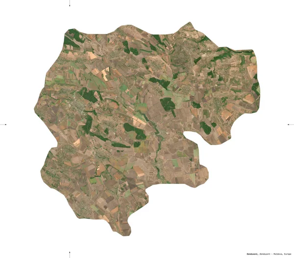 Donduseni, Moldova bölgesi. Sentinel-2 uydu görüntüleri. Beyaz üzerinde izole edilmiş şekil. Tanımı, başkentin yeri. Değiştirilmiş Kopernik Sentinel verileri içerir