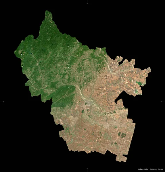 Buzau County Romania Sentinel Satellite Imagery Shape Isolated Black Description — Stock Photo, Image