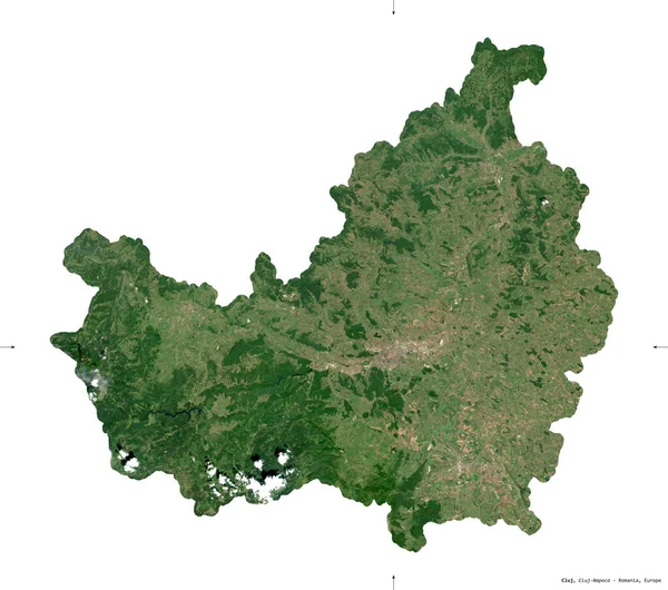 Cluj Provincie Roemenië Sentinel Satellietbeelden Vorm Geïsoleerd Wit Beschrijving Locatie — Stockfoto