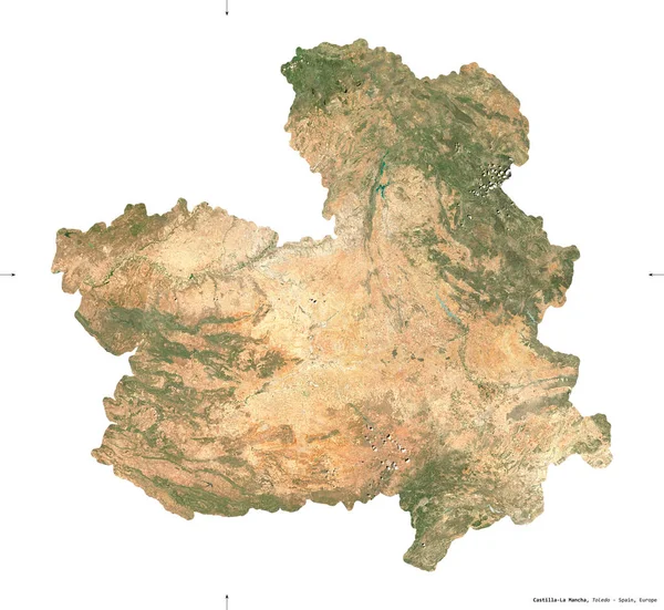 Castilla Mancha Autonomní Společenství Španělska Sentinel Satelitní Snímky Tvar Izolovaný — Stock fotografie