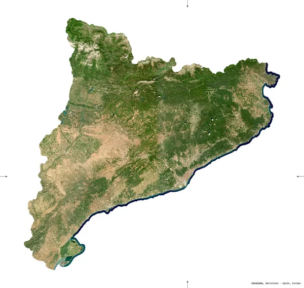 Cataluna Comunidad Autónoma España Imágenes Satelitales Sentinel Forma Aislada Blanco — Foto de Stock