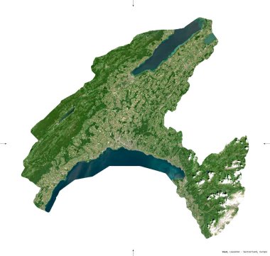 Vaud, İsviçre kantonu. Sentinel-2 uydu görüntüleri. Beyaz üzerinde izole edilmiş şekil. Tanımı, başkentin yeri. Değiştirilmiş Kopernik Sentinel verileri içerir