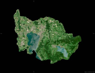 Zug, İsviçre kantonu. Sentinel-2 uydu görüntüleri. Siyah üzerine izole edilmiş şekil. Tanımı, başkentin yeri. Değiştirilmiş Kopernik Sentinel verileri içerir