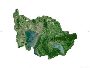 Zug, İsviçre kantonu. Sentinel-2 uydu görüntüleri. Beyaz üzerinde izole edilmiş şekil. Tanımı, başkentin yeri. Değiştirilmiş Kopernik Sentinel verileri içerir