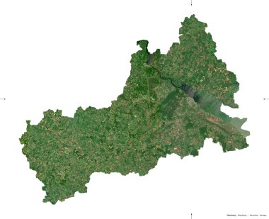 Cherkasy, Ukrayna bölgesi. Sentinel-2 uydu görüntüleri. Beyaz üzerinde izole edilmiş şekil. Tanımı, başkentin yeri. Değiştirilmiş Kopernik Sentinel verileri içerir