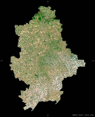 Donets 'k, Ukrayna bölgesi. Sentinel-2 uydu görüntüleri. Siyah üzerine izole edilmiş şekil. Tanımı, başkentin yeri. Değiştirilmiş Kopernik Sentinel verileri içerir