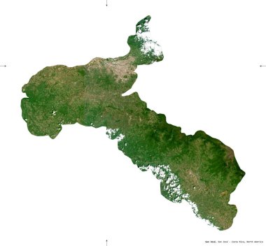 San Jose, Kosta Rika vilayeti. Sentinel-2 uydu görüntüleri. Beyaz katı üzerinde izole edilmiş şekil. Tanımı, başkentin yeri. Değiştirilmiş Kopernik Sentinel verileri içerir