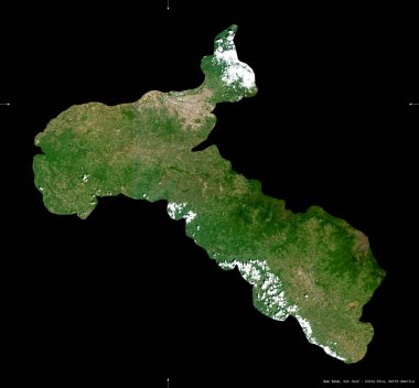 San Jose, Kosta Rika vilayeti. Sentinel-2 uydu görüntüleri. Siyah üzerine izole edilmiş şekil. Tanımı, başkentin yeri. Değiştirilmiş Kopernik Sentinel verileri içerir