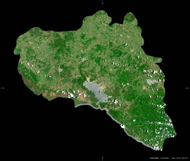 Cienfuegos, Küba vilayeti. Sentinel-2 uydu görüntüleri. Siyah üzerine izole edilmiş şekil. Tanımı, başkentin yeri. Değiştirilmiş Kopernik Sentinel verileri içerir