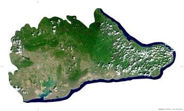 Guantanamo, Küba ili. Sentinel-2 uydu görüntüleri. Beyaz katı üzerinde izole edilmiş şekil. Tanımı, başkentin yeri. Değiştirilmiş Kopernik Sentinel verileri içerir