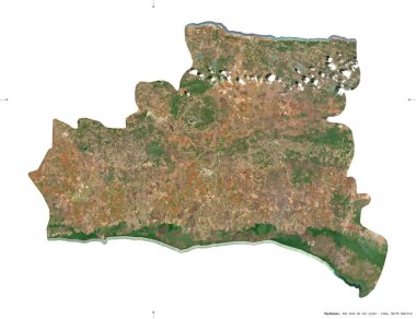 Mayabeque, Küba vilayeti. Sentinel-2 uydu görüntüleri. Beyaz katı üzerinde izole edilmiş şekil. Tanımı, başkentin yeri. Değiştirilmiş Kopernik Sentinel verileri içerir