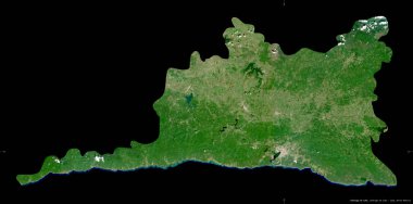 Santiago de Cuba, Küba vilayeti. Sentinel-2 uydu görüntüleri. Siyah üzerine izole edilmiş şekil. Tanımı, başkentin yeri. Değiştirilmiş Kopernik Sentinel verileri içerir