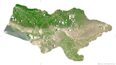 Bahoruco, Dominik Cumhuriyeti ili. Sentinel-2 uydu görüntüleri. Beyaz üzerinde izole edilmiş şekil. Tanımı, başkentin yeri. Değiştirilmiş Kopernik Sentinel verileri içerir