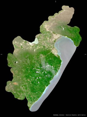 Barahona, Dominik Cumhuriyeti ili. Sentinel-2 uydu görüntüleri. Siyah üzerine izole edilmiş şekil. Tanımı, başkentin yeri. Değiştirilmiş Kopernik Sentinel verileri içerir