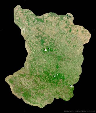 Dajabon, Dominik Cumhuriyeti ili. Sentinel-2 uydu görüntüleri. Siyah üzerine izole edilmiş şekil. Tanımı, başkentin yeri. Değiştirilmiş Kopernik Sentinel verileri içerir