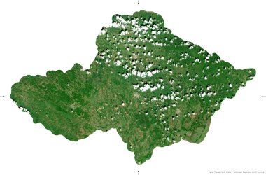 Monte Plata, Dominik Cumhuriyeti ili. Sentinel-2 uydu görüntüleri. Beyaz üzerinde izole edilmiş şekil. Tanımı, başkentin yeri. Değiştirilmiş Kopernik Sentinel verileri içerir