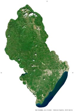 San Cristobal, Dominik Cumhuriyeti ili. Sentinel-2 uydu görüntüleri. Beyaz üzerinde izole edilmiş şekil. Tanımı, başkentin yeri. Değiştirilmiş Kopernik Sentinel verileri içerir