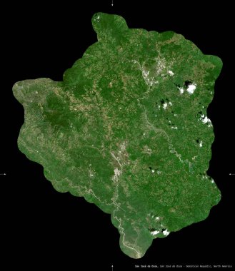 San Jose de Ocoa, Dominik Cumhuriyeti ili. Sentinel-2 uydu görüntüleri. Siyah üzerine izole edilmiş şekil. Tanımı, başkentin yeri. Değiştirilmiş Kopernik Sentinel verileri içerir