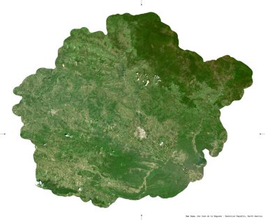 San Juan, Dominik Cumhuriyeti vilayeti. Sentinel-2 uydu görüntüleri. Beyaz üzerinde izole edilmiş şekil. Tanımı, başkentin yeri. Değiştirilmiş Kopernik Sentinel verileri içerir