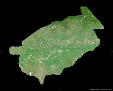 El Progreso, Guatemala Departmanı. Sentinel-2 uydu görüntüleri. Siyah üzerine izole edilmiş şekil. Tanımı, başkentin yeri. Değiştirilmiş Kopernik Sentinel verileri içerir