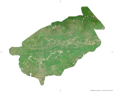 El Progreso, Guatemala Departmanı. Sentinel-2 uydu görüntüleri. Beyaz katı üzerinde izole edilmiş şekil. Tanımı, başkentin yeri. Değiştirilmiş Kopernik Sentinel verileri içerir