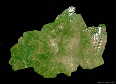 Jalapa, Guatemala Bölümü. Sentinel-2 uydu görüntüleri. Siyah üzerine izole edilmiş şekil. Tanımı, başkentin yeri. Değiştirilmiş Kopernik Sentinel verileri içerir
