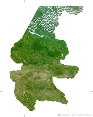 Quiche, Guatemala Bölümü. Sentinel-2 uydu görüntüleri. Beyaz katı üzerinde izole edilmiş şekil. Tanımı, başkentin yeri. Değiştirilmiş Kopernik Sentinel verileri içerir