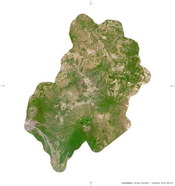 Sacatepequez, Guatemala Departmanı. Sentinel-2 uydu görüntüleri. Beyaz katı üzerinde izole edilmiş şekil. Tanımı, başkentin yeri. Değiştirilmiş Kopernik Sentinel verileri içerir