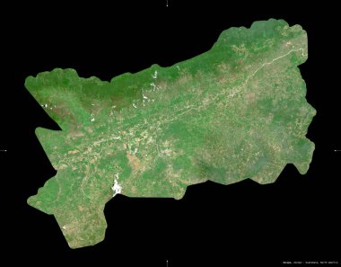 Zacapa, Guatemala Bölümü. Sentinel-2 uydu görüntüleri. Siyah üzerine izole edilmiş şekil. Tanımı, başkentin yeri. Değiştirilmiş Kopernik Sentinel verileri içerir