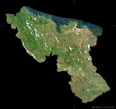 Nord, Haiti Departmanı. Sentinel-2 uydu görüntüleri. Siyah üzerine izole edilmiş şekil. Tanımı, başkentin yeri. Değiştirilmiş Kopernik Sentinel verileri içerir