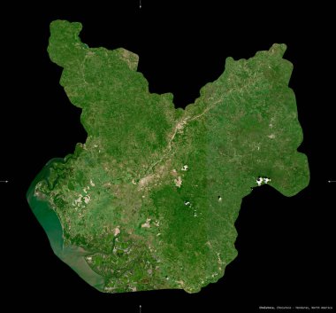 Choluteca, Honduras Departmanı. Sentinel-2 uydu görüntüleri. Siyah üzerine izole edilmiş şekil. Tanımı, başkentin yeri. Değiştirilmiş Kopernik Sentinel verileri içerir