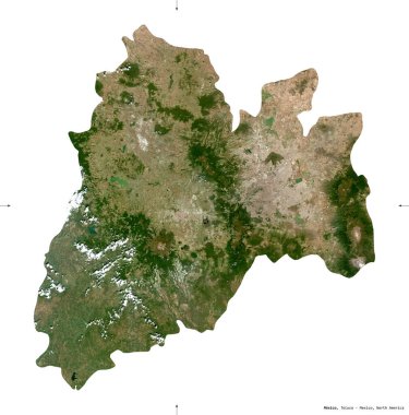 Meksika, Meksika eyaleti. Sentinel-2 uydu görüntüleri. Beyaz üzerinde izole edilmiş şekil. Tanımı, başkentin yeri. Değiştirilmiş Kopernik Sentinel verileri içerir