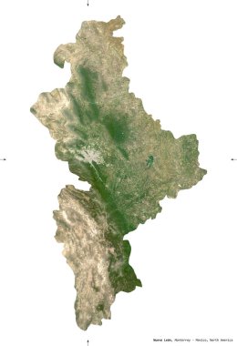 Nuevo Leon, Meksika Eyaleti. Sentinel-2 uydu görüntüleri. Beyaz üzerinde izole edilmiş şekil. Tanımı, başkentin yeri. Değiştirilmiş Kopernik Sentinel verileri içerir