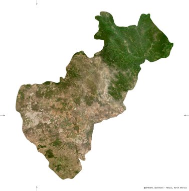 Queretaro, Meksika eyaleti. Sentinel-2 uydu görüntüleri. Beyaz üzerinde izole edilmiş şekil. Tanımı, başkentin yeri. Değiştirilmiş Kopernik Sentinel verileri içerir