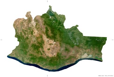 Oaxaca, Meksika Eyaleti. Sentinel-2 uydu görüntüleri. Beyaz üzerinde izole edilmiş şekil. Tanımı, başkentin yeri. Değiştirilmiş Kopernik Sentinel verileri içerir