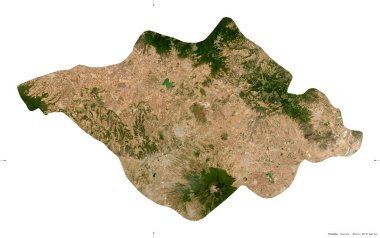 Tlaxcala, Meksika eyaleti. Sentinel-2 uydu görüntüleri. Beyaz üzerinde izole edilmiş şekil. Tanımı, başkentin yeri. Değiştirilmiş Kopernik Sentinel verileri içerir
