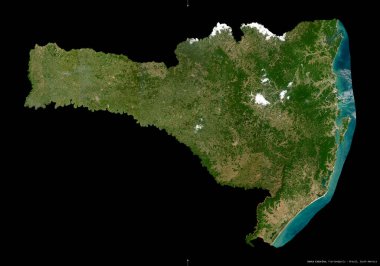 Santa Catarina, Brezilya eyaleti. Sentinel-2 uydu görüntüleri. Siyah üzerine izole edilmiş şekil. Tanımı, başkentin yeri. Değiştirilmiş Kopernik Sentinel verileri içerir